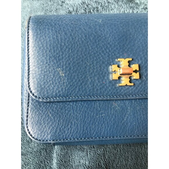 Tory Burch Blue Leather Robinson Chain Crossbody Bag wallet on chain - Picture 9 of 11